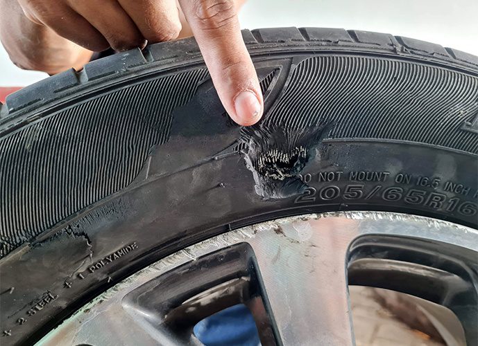 punctured tyre, repair it with Rubber Lou